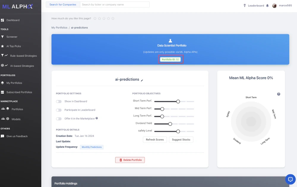 Locate portfolio ID